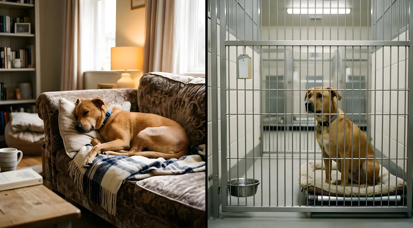 In-home pet sitting versus boarding kennel comparison showing healthier pets at home in Frisco